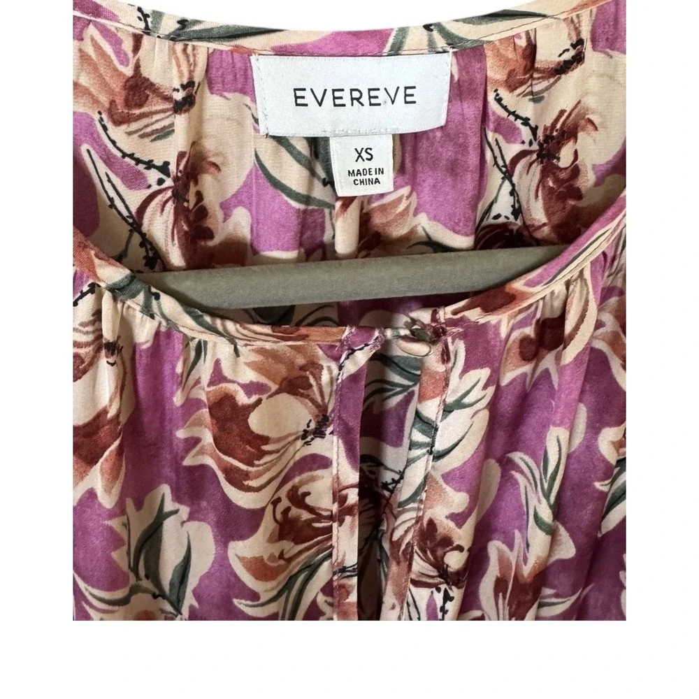 Evereve Floral Mini Dress XS Ruffle Sleeveless Tiered Pink Purple Boho Romantic